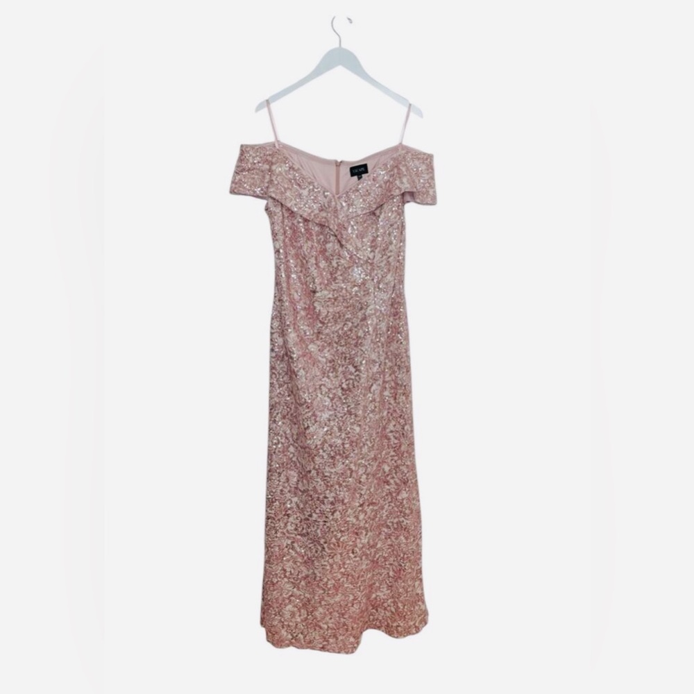 XSCAPE Blush Pink Floral Embroidery Off the Shoulder Sheath Dress Plus Size 16W - Picture 4 of 7